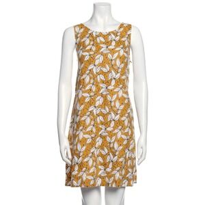 Rachel Zoe Yellow Leaf Print Linen‎ Dress Womens S Coastal Summer Sundress Flare